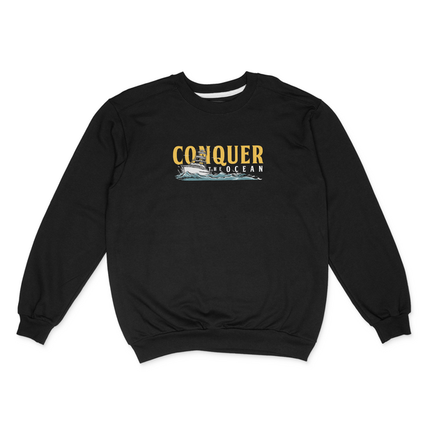 Conquer The Ocean Black Crewneck Sweater